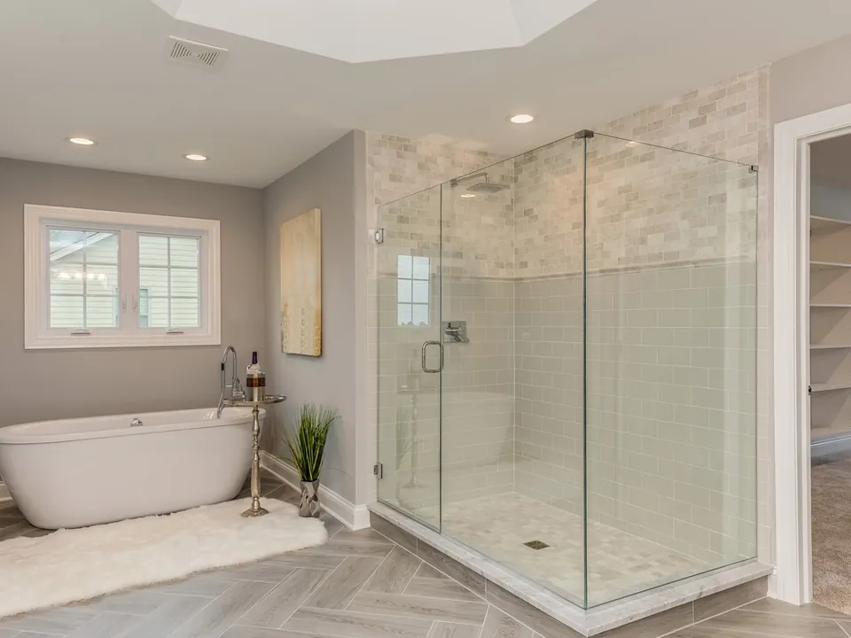 New walk-in glass shower installed by Vista Home Improvement